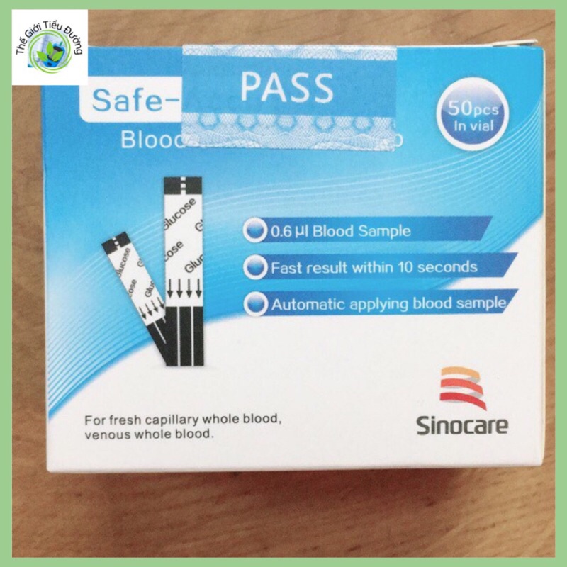 Que thử đường huyết Safe-Accu, hộp 50 que (tặng 10 kim chích máu, 10 bông tẩm cồn)