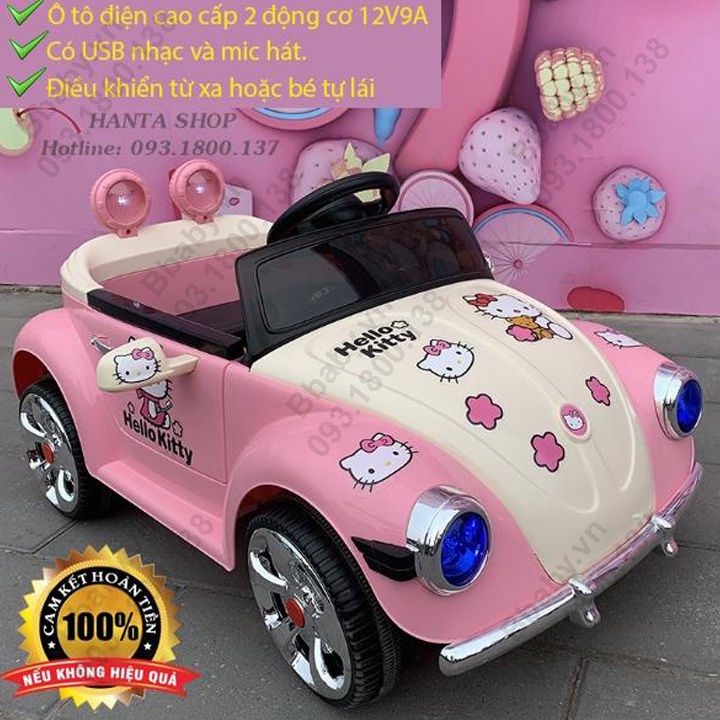Xe ô tô điện cho bé trai - bé gái, Mẫu xe ô tô Hello Kitty, Xe điện trẻ em có điều khiển - có nhạc