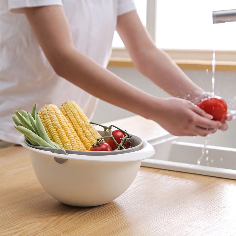 Rổ Rửa Rau Củ Quả Hai Lớp Đa Năng Tiện Lợi