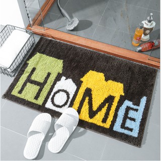 Thảm chân chùi chân cao cấp trang trí HOME bề mặt len sợi thấm hút chống trơn 2 kích thước dài 45x65 và 50x80cm tc201