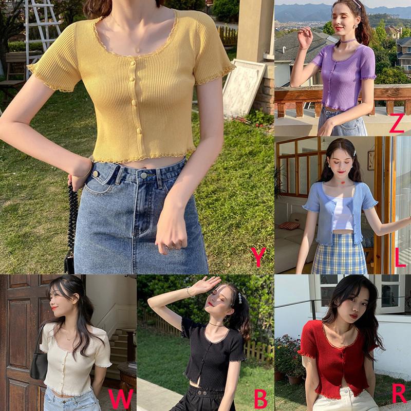 Áo Thun Nữ Tay Ngắn Cổ Tròn Phong Cách Hàn Quốc