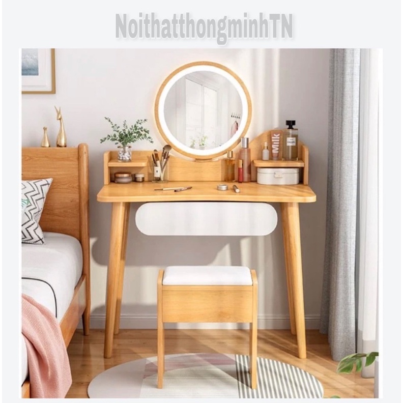 Bàn trang điểm có đèn LED có nút cảm ứng, gỗ chống thấm mặt bàn gỗ mdf GP201