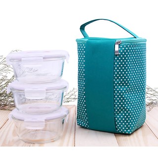 Bộ 3 Hộp Thủy Tinh Lock & Lock 380ml tặng Túi Giữ Nhiệt