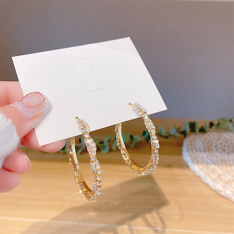 Khuyên Tai Tròn Mạ Bạc 925 Đính Đá Zircon Toàn Diện Phong Cách Hàn Quốc Cho Nữ