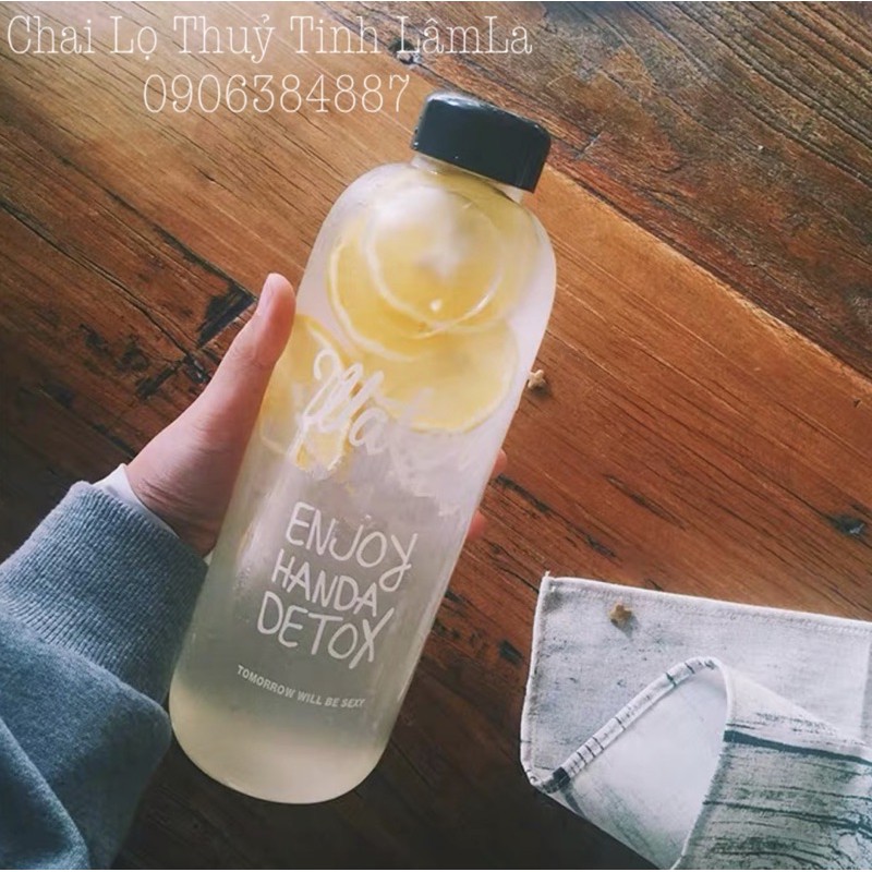 Bình Thủy Tinh Water Detox Nắp Nhựa 650ml - 1000ml