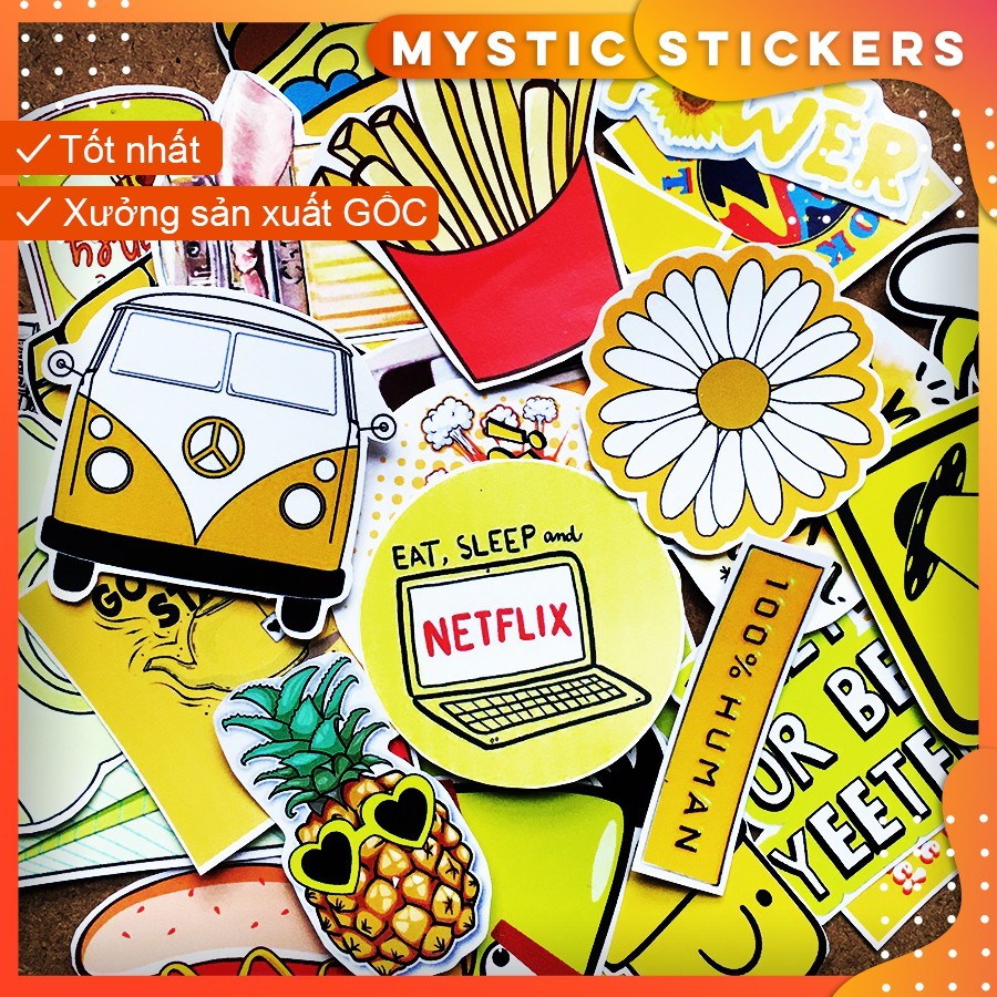 [VÀNG YELLOW] 35 Sticker chống nước/ trang trí,dán xe laptop mũ bảo hiểm vali...