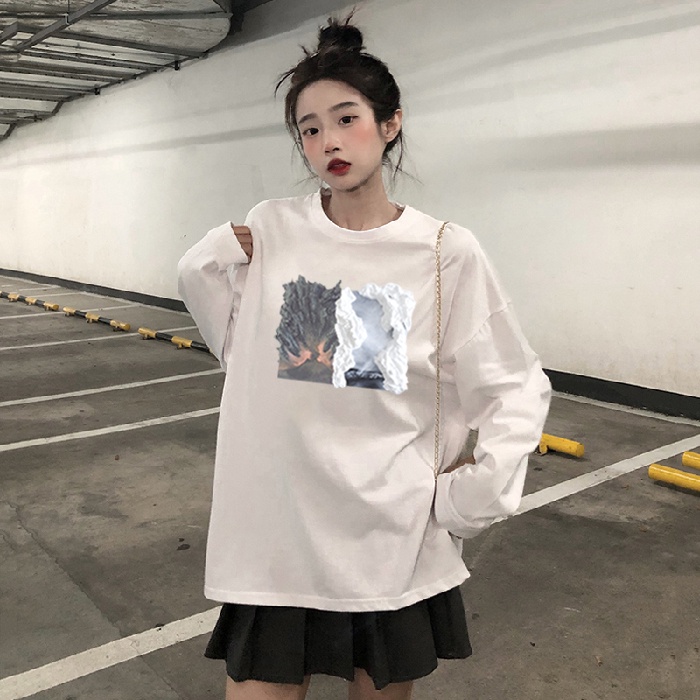 Áo thun dài tay cổ tròn phong cách Hàn Quốc thời trang dành cho nữ