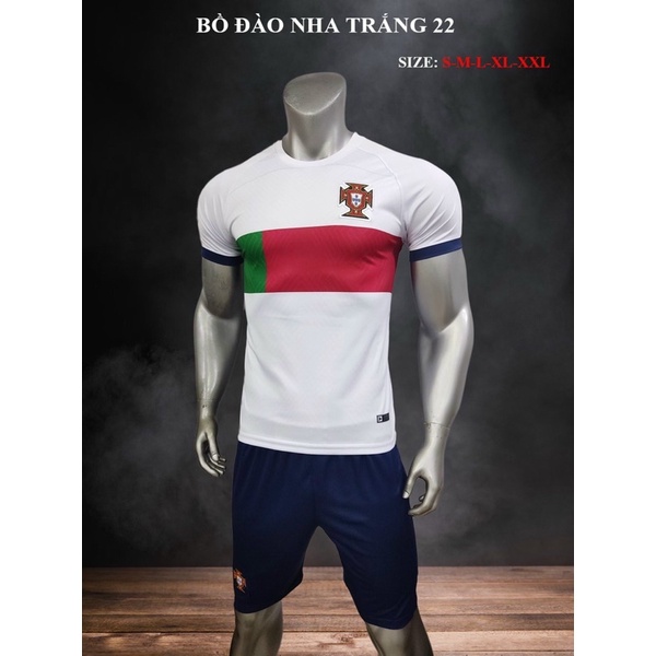 Áo đá banh, bóng đá tay ngắn Bồ Đào Nha trắng, in tên số theo yêu cầu