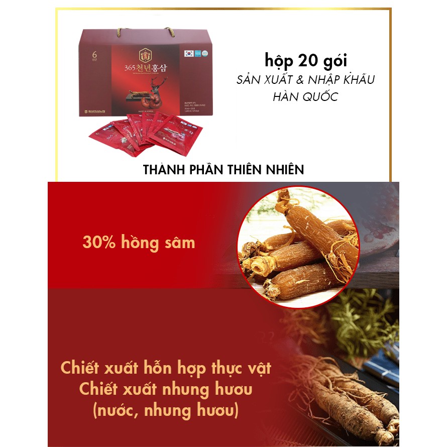 Nước chiết xuất hồng sâm nhung hươu 365 Hansusam (70ml x 20 gói)