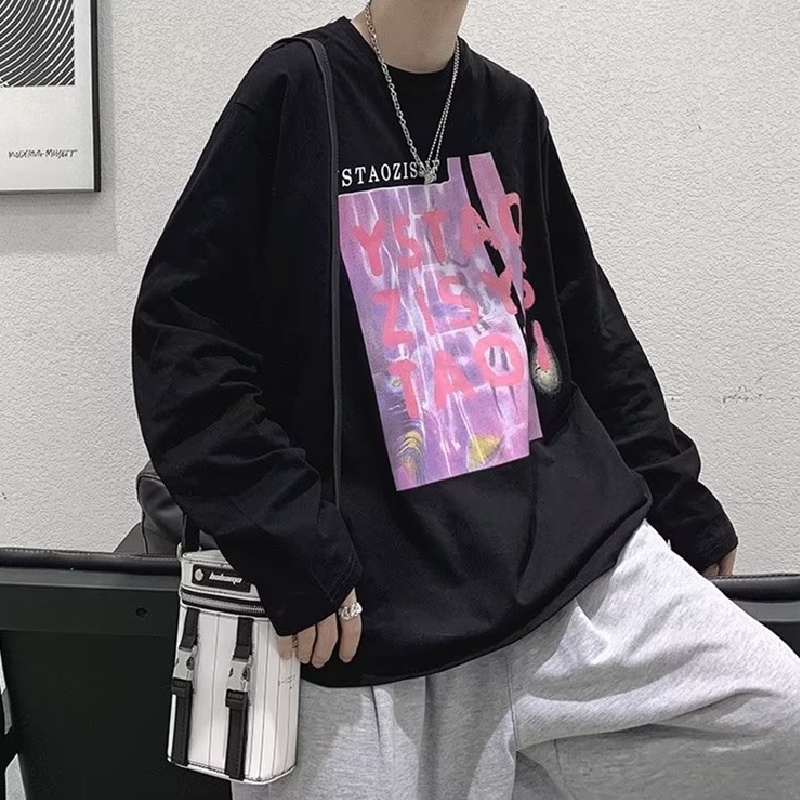 Áo Thun Tay Dài Dáng Rộng In Chữ Phong Cách Hàn Quốc Thời Trang Cho Nam Và Nữ size M-5XL