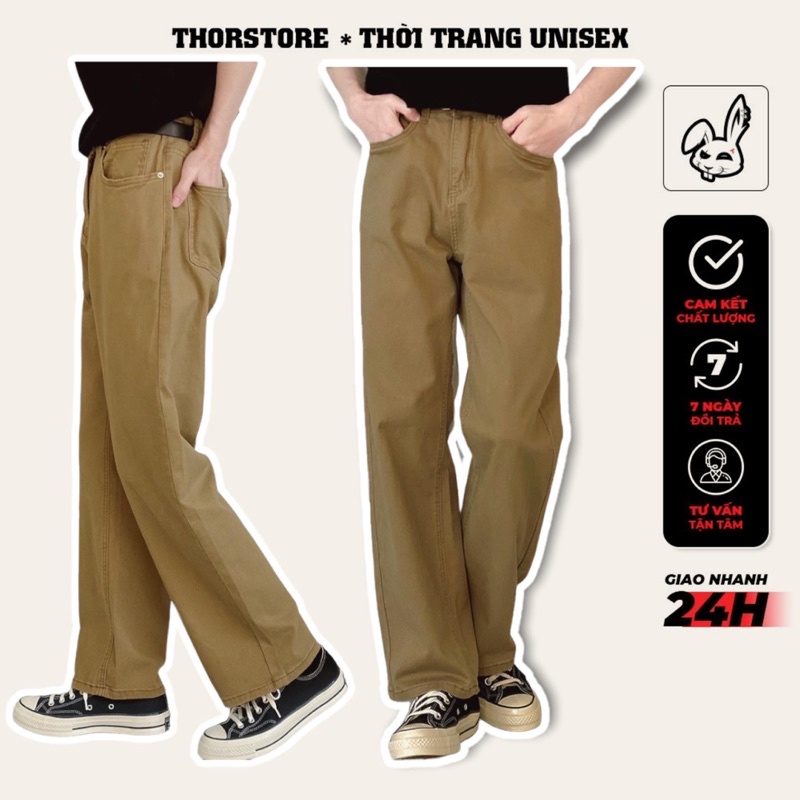 Quần ống rộng nam nữ,chất kaki màu nâu