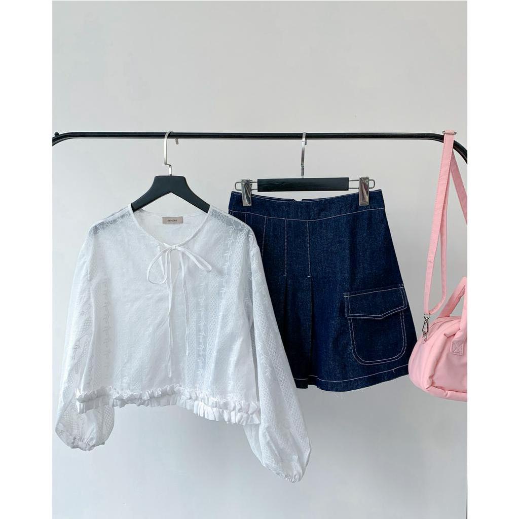 Áo crop top dài tay màu trắng phong cách mùa hè thời trang cho nữ | Mory Top | Secodee