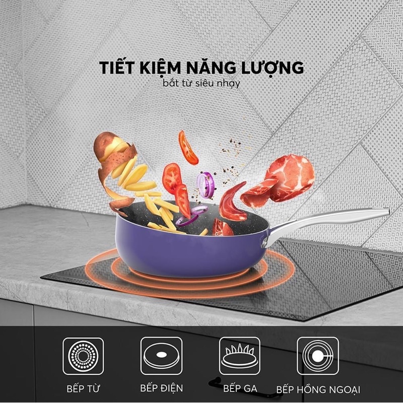 ⚡ Chảo chống dính Full induction Elmich Hera EL-8245 , El - 8246 , 8247 , El – 8248  Màu tím