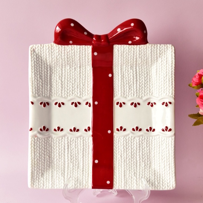 ❤Đĩa Đựng Bánh Kẹo/ Món Tráng Miệng Hình Vuông Thắt Nơ Đa Năng Dùng Làm Quà Tặng