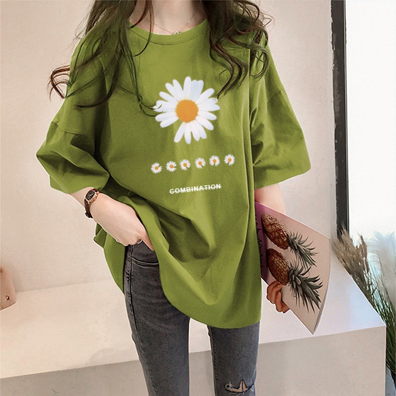 NRVP Áo thun tay ngắn dáng rộng mùa hè 2020 in họa tiết xinh xắn cho nữ