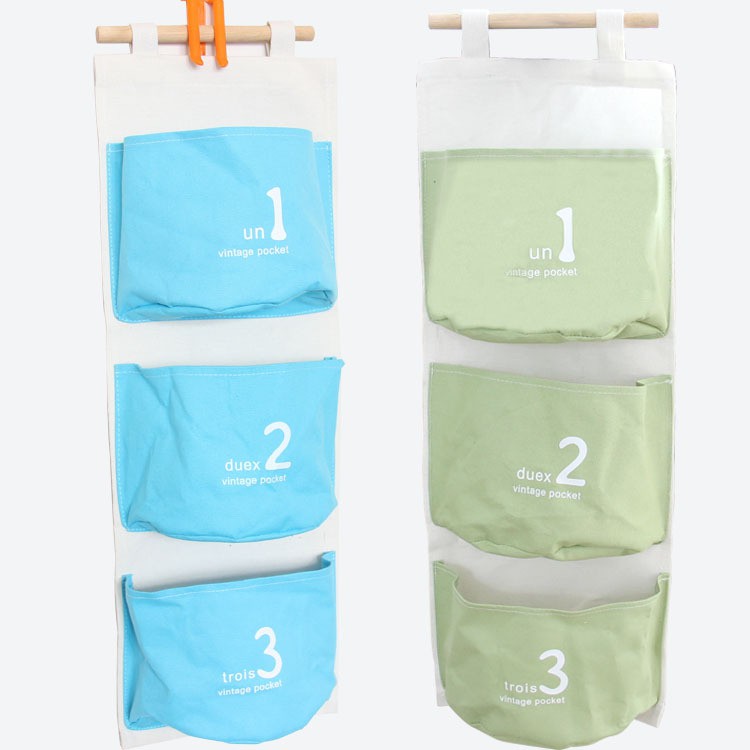 ❤ Túi Đựng Đồ Treo Tường Bằng Vải Lanh Cotton 410 Hai Ngăn Gắn Phía Sau Cửa Kiểu Hàn Quốc