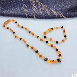 Vòng Hổ Phách Trẻ Em Mix Hạt Tròn