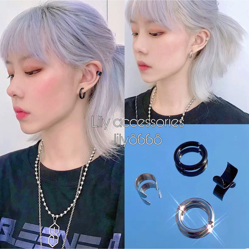 Set Ear Cuff set 2 kẹp tai titan không cần xỏ lỗ không gỉ không đen cho nam nữ