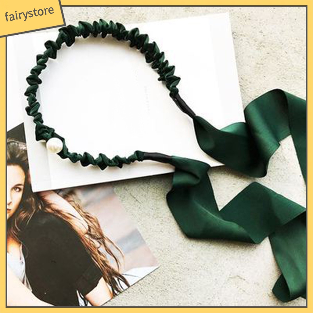 Băng Đô Cài Tóc Buộc Dây Ruy Băng Đính Ngọc Trai Nhân Tạo Xinh Xắn Dành Cho Phụ Nữ