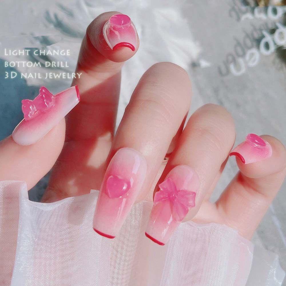 [Hàng mới về] Set hạt phụ kiện hình nơ trái tim quả đào bươm bướm 3D đáy dẹt trang trí móng tay nhiều màu sắc thời trang