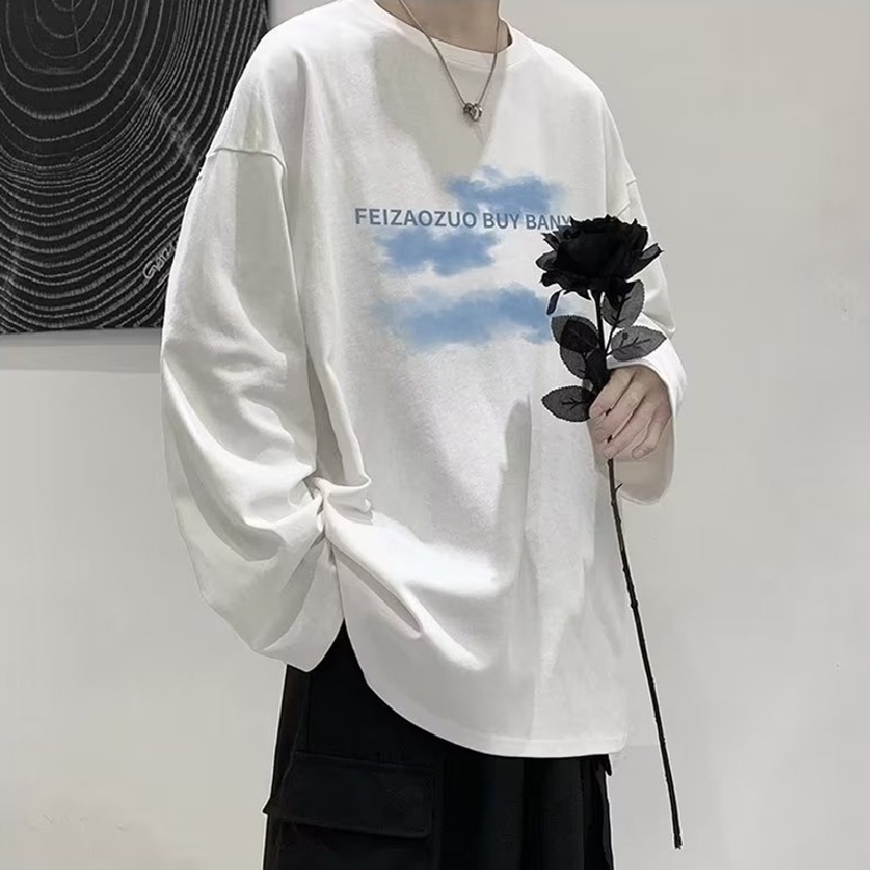 Áo Thun Tay Dài Cổ Tròn Dáng Rộng In Chữ Phong Cách Hip Hop Nhật Bản Thời Trang Cho Nam Size M-5XL