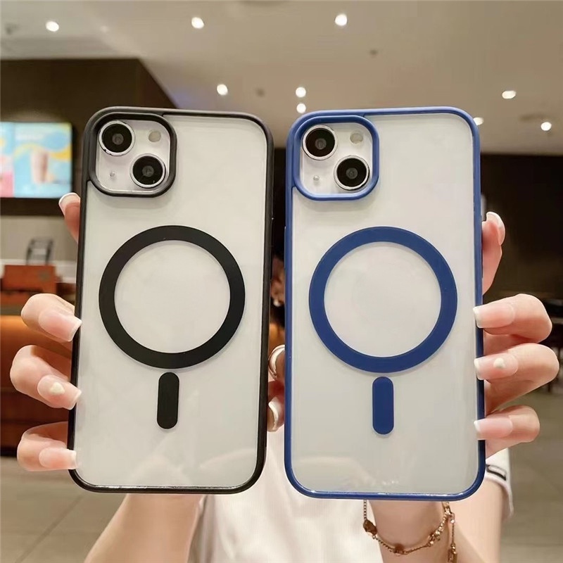 Ốp Điện Thoại Nhựa Acrylic Cứng Trong Suốt Viền Nam Châm Chống Sốc Cho iPhone 13 12 13 12 Pro Max