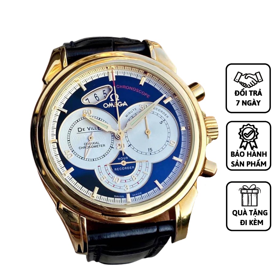 (Bảo Hành 12 Tháng) Đồng hồ Nam Ome-ga De-Ville  Full Kim Chính Hãng, Đồng Hồ Nam Dây Da máy pin-Size 40mm-Tặng Kèm Pin
