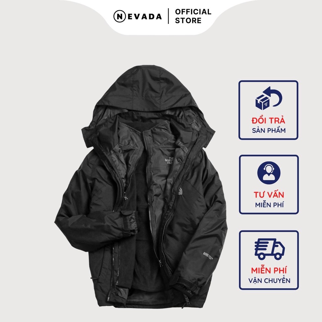 (Hàng VNXK) Áo Khoác gió nam nữ the North Face 3 lớp nỉ có nón, chống tuyết vải Gotex,mặc 3 kiểu tháo rời by Nevada Shop