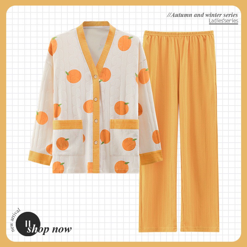Bộ Ngủ Mặc Nhà Pyjama Cotton Cổ V New Vân Sóng
