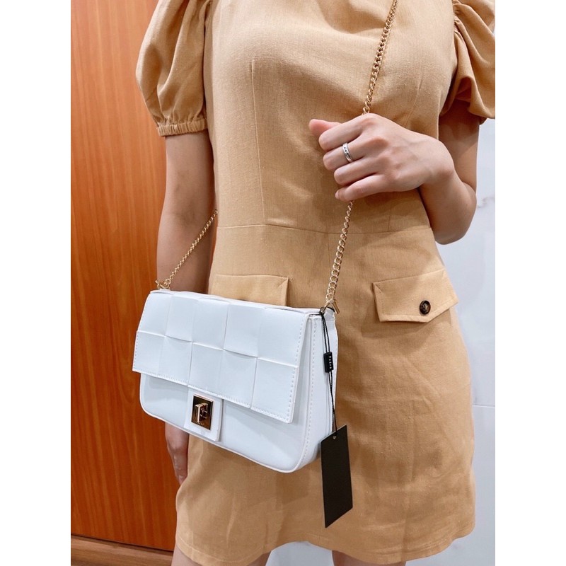 Túi Dây Xích Phối Da Đeo Chéo Da Đan Woven Shouder Bag