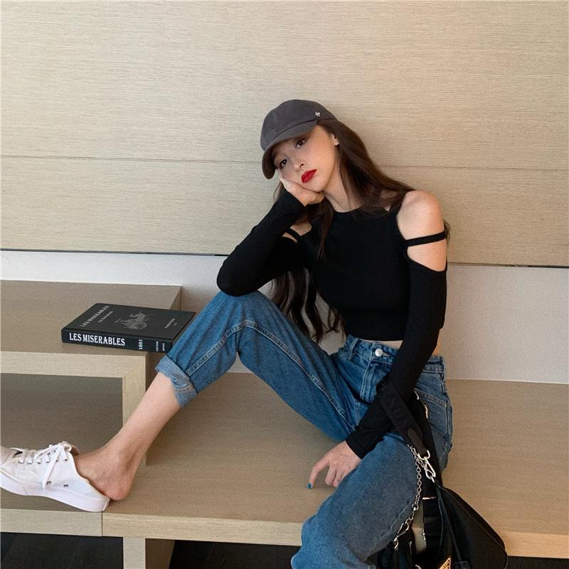 Áo Thun Tay Dài Hở Vai Màu Trơn Thời Trang Dành Cho Nữ