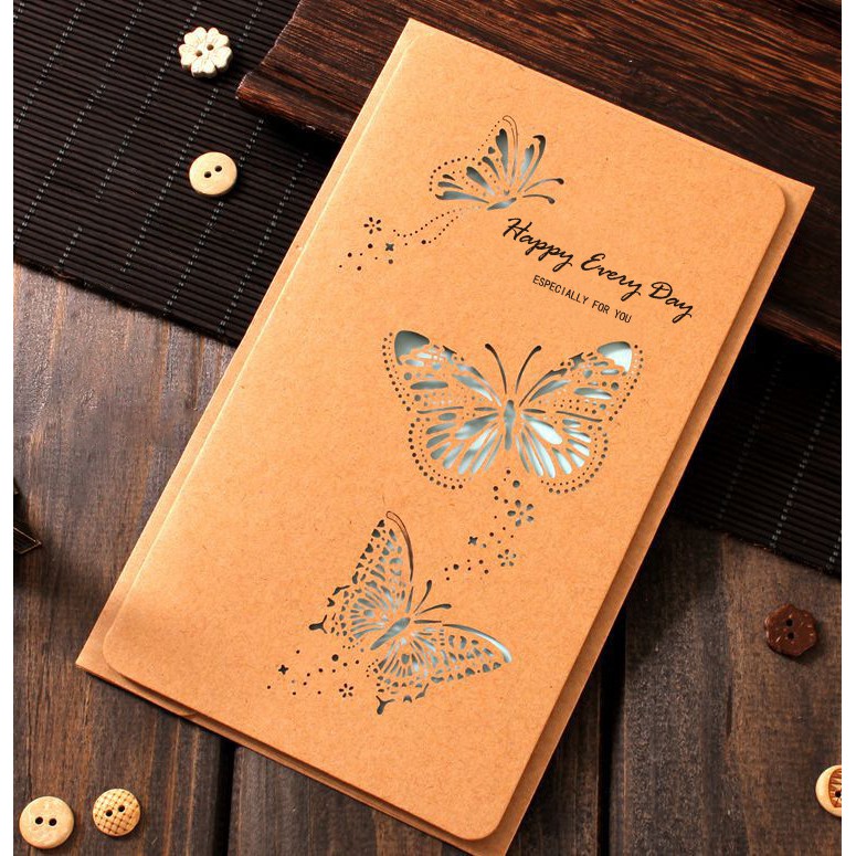 Thiệp giấy Kraft Thiệp tình yêu ❤️FREESHIP❤️ Thiệp chúc mừng (sẵn phong bì) phong cách Vintage