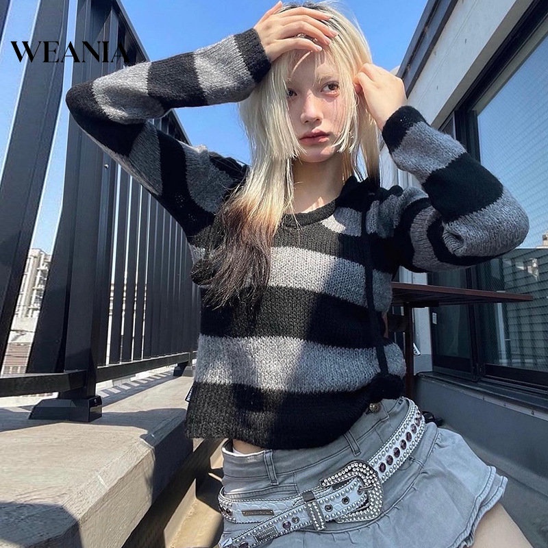 Áo Sweater Dệt Kim Kẻ Sọc Thời Trang Cho Nữ