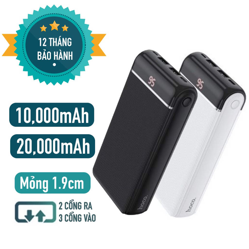 [Chính hãng BH 1 đổi 1] Pin sạc dự phòng Hoco J59/J59A 10000/20000mAh 2 đầu ra sạc nhanh, 3 đầu vào, màn hình led