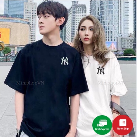 Áo thun cotton 100% NY unisex form rộng tay lỡ / Áo phông tay ngắn co dãn thấm hút mồ hôi tốt | BigBuy360 - bigbuy360.vn