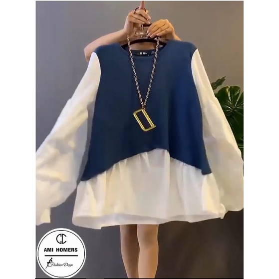 Áo liền thân thời trang ami dáng xòe cổ tròn tay phồng - A01 | BigBuy360 - bigbuy360.vn