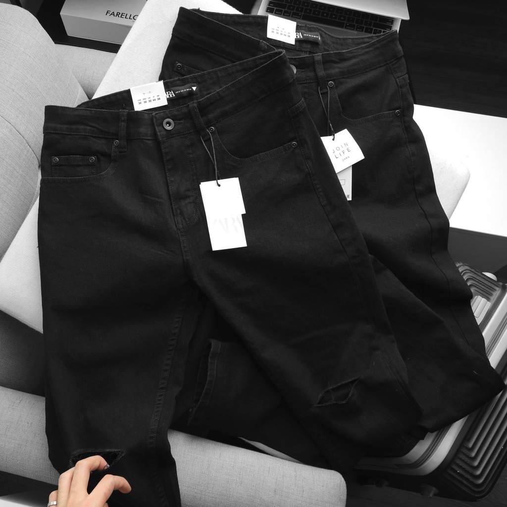 Quần Jean Nam Đen , rách gối, chất vải cao cấp Co dãn 4 chiều