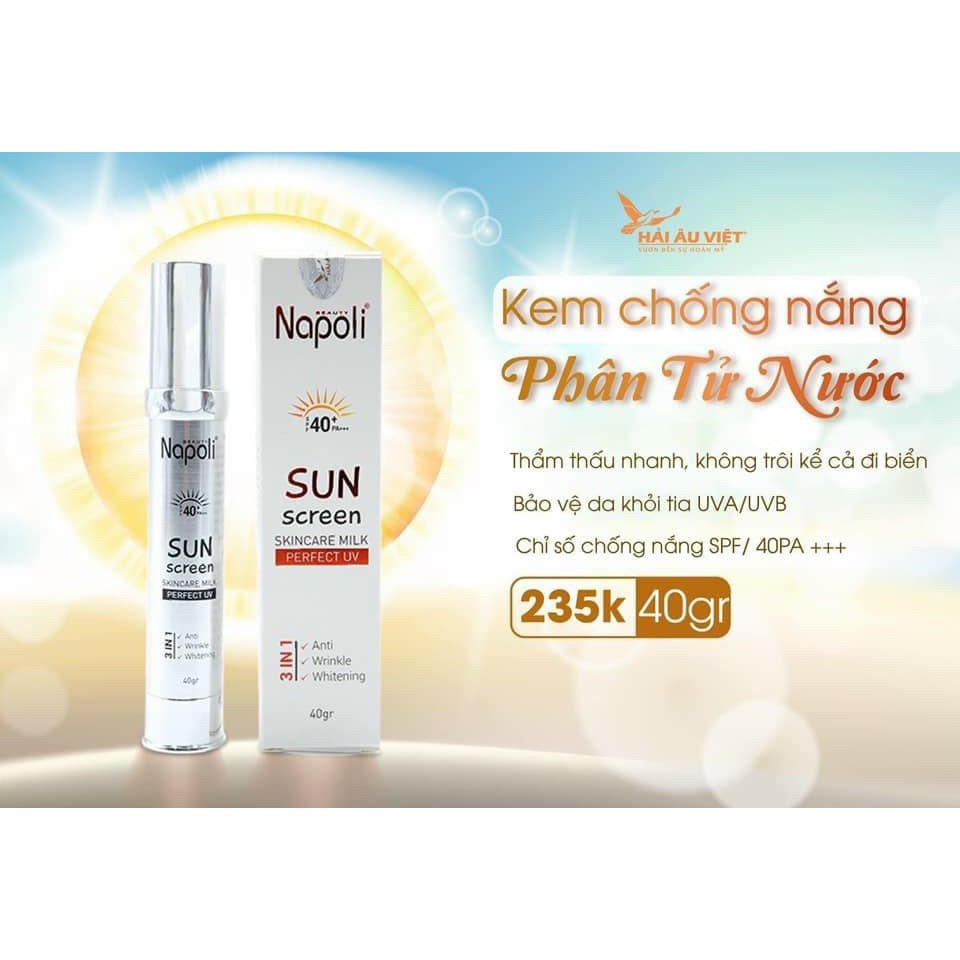 SUNScreen KEM CHỐNG NẮNG SPF 40+ KẾT HỢP CƠ CHẾ VẬT LÝ HÓA HỌC TINH CHẤT PHÂN TỬ NƯỚC thẩm thấu nhanh không nhờn da 40gr