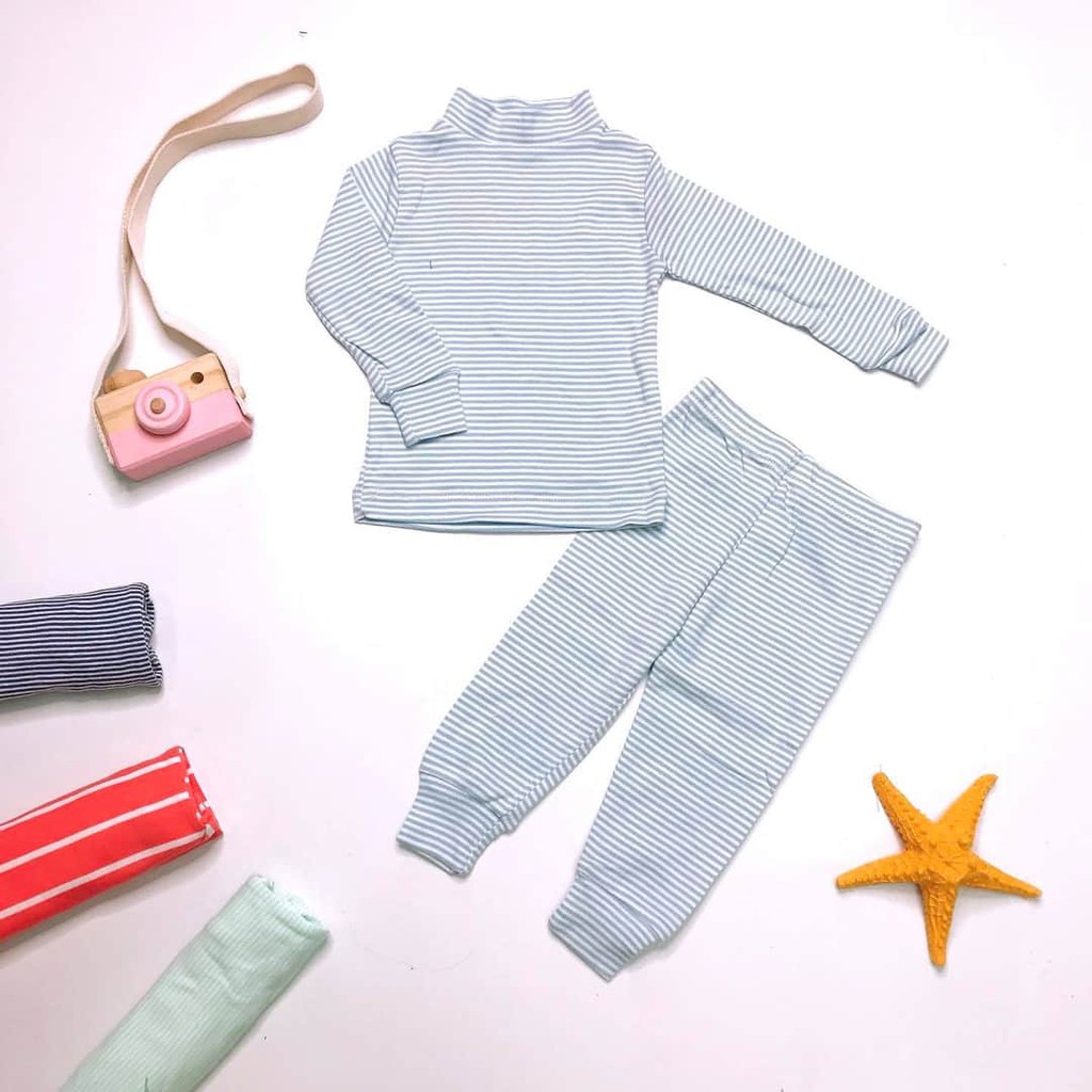 Bộ quần áo kẻ ngang bé gái bé trai thun cotton borip gymboree cổ 3cm dài tay giữ nhiệt Hàng xuất dư loại 1