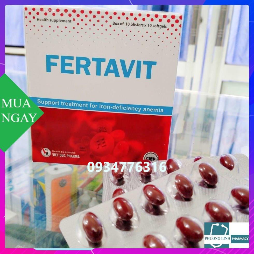 ✅[CHÍNH HÃNG, CHO KIỂM HÀNG] Viên uống bổ sung sắt FERTAVIT_ Bổ máu, giảm thiếu máu Hộp 100 viên