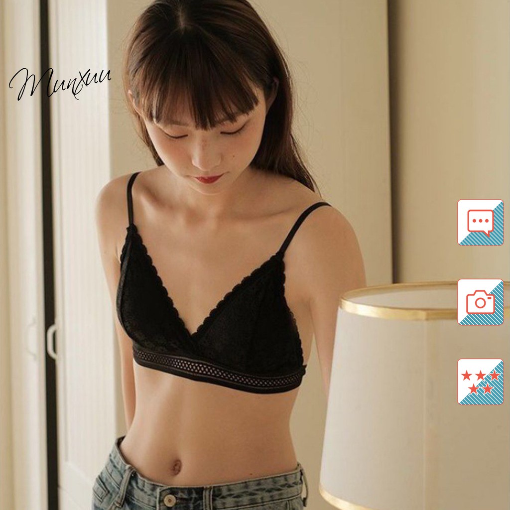 Áo bra nữ ren hoa cúc, đệm mỏng không gọng nâng đẩy ngực thon gọn - MUNXUU BR05 - Hàng mới về