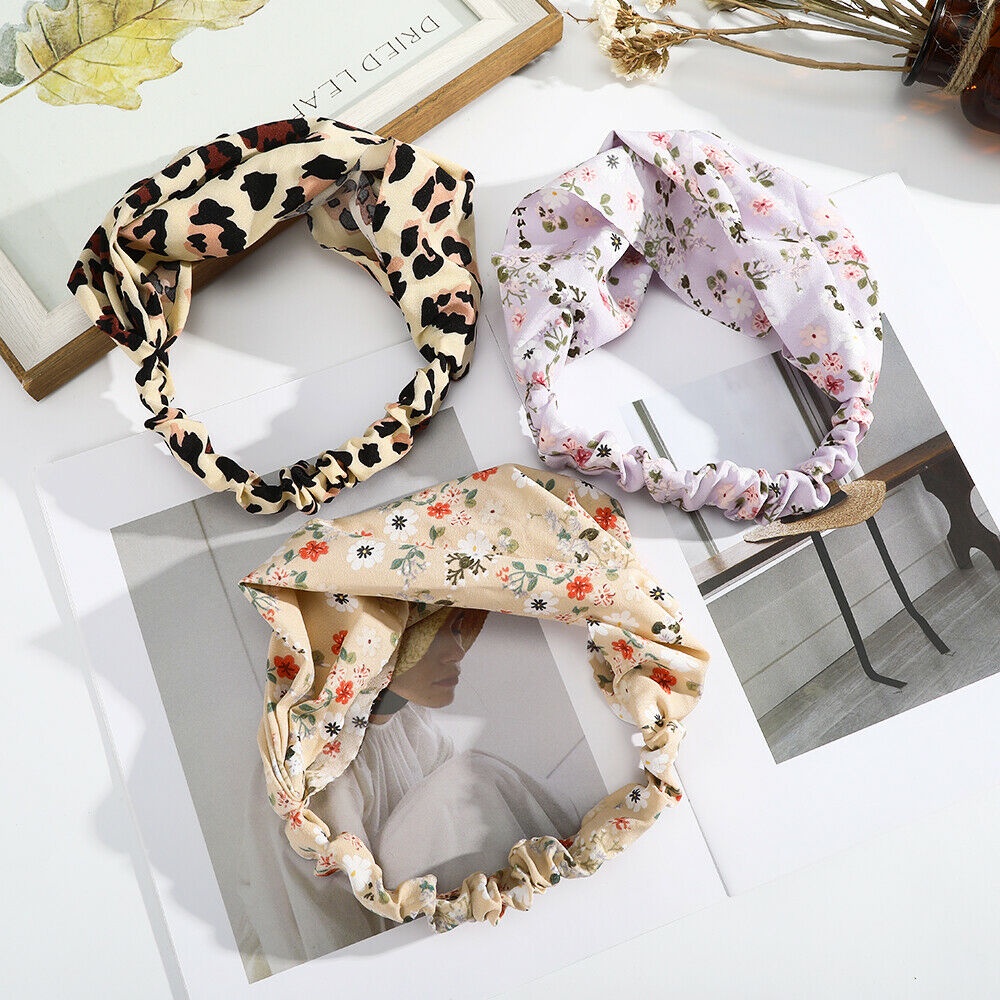 Băng đô vải co giãn in họa tiết phong cách retro cho nữ