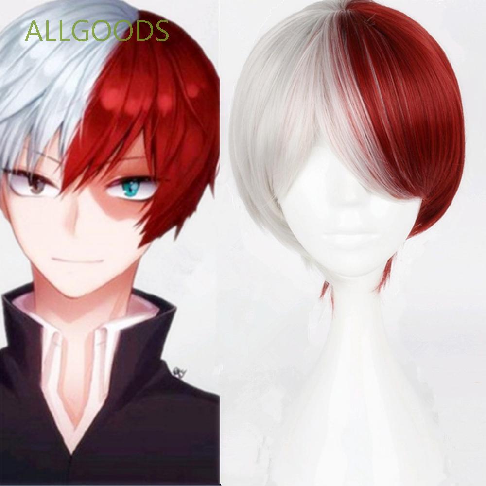 ALLGOODS Unisex My Hero Academia Wig White And Red Full Wigs Boku No Hero Academia Cosplay Wig Synthetic Hair Anime Costume Todoroki Shoto Heat Resistant Short with Bangs/Multicolor