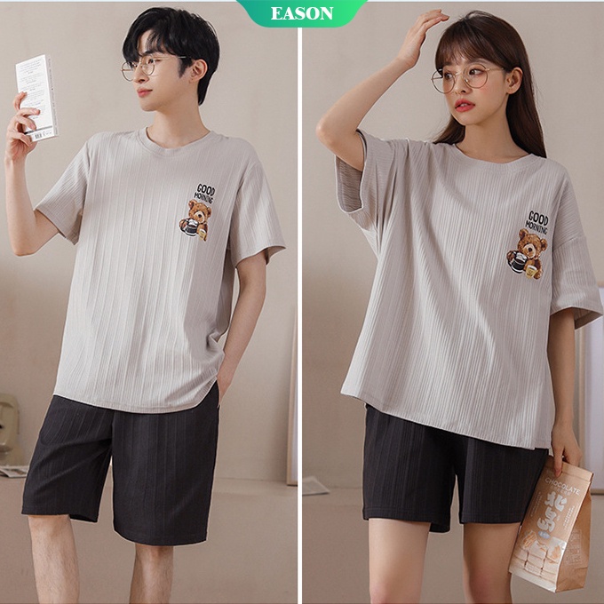 Bộ Đồ Ngủ Tay Ngắn Cổ Tròn Chất Liệu Cotton Mỏng Mềm Mại Thoải Mái Thời Trang Mùa Hè Cho Nam Và Nữ WT41