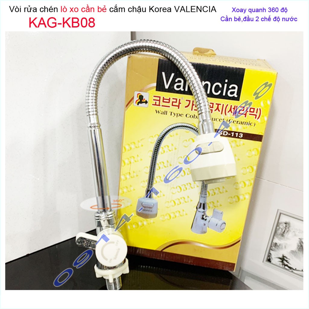 Vòi lạnh rửa chén bát Valencia KAG-KB08, vòi cần bẻ Valencia Korea gắn chậu lò xo nước mạnh sử dụng tốt