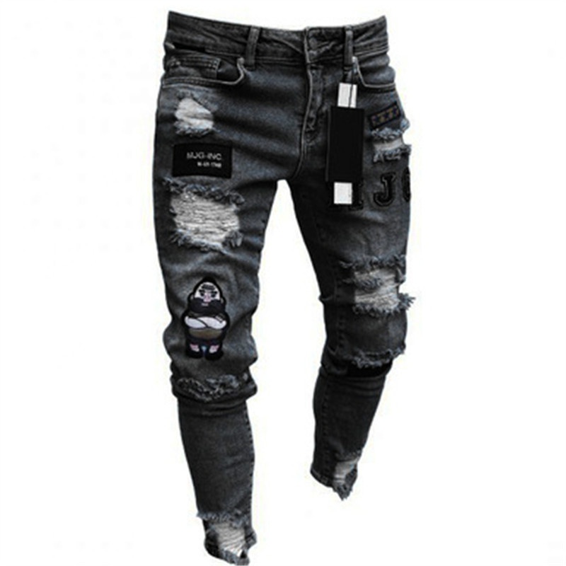 Quần Jeans Dài Phối Rách Thời Trang Dành Cho Nam
