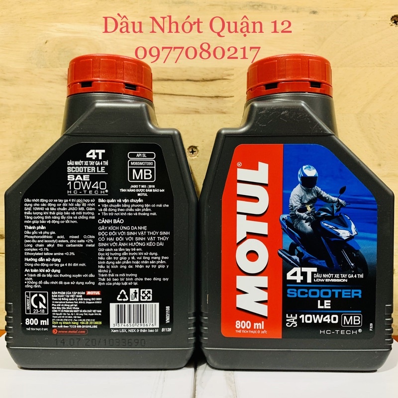 Nhớt Xe Tay Ga Motul Scooter Le 4T 10W-40 800ML - Sản Phẩm Của Motul Việt Nam