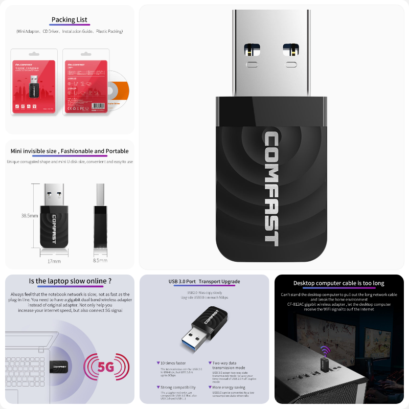 Usb Thu Sóng Wifi 1300mbps 802.11 B / G / N | BigBuy360 - bigbuy360.vn
