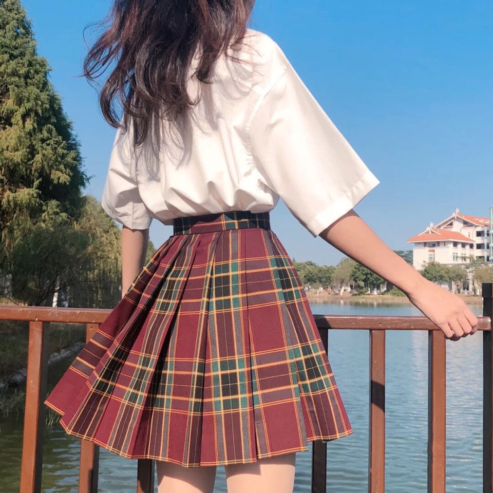 Chân Váy JK Đồng Phục Nữ Sinh Xếp Ly Kẻ Sọc Caro Xinh Xắn Đáng Yêu
