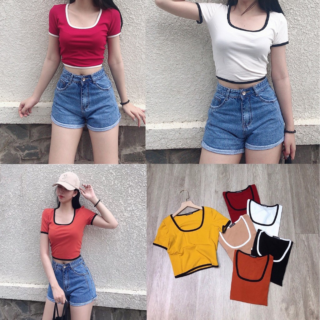 ÁO THUN CROPTOP TRƠN ÔM BODY - CỔ RỘNG 16